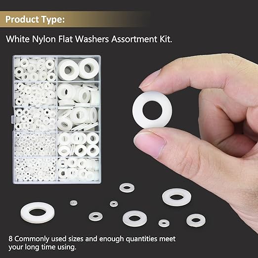 620 Pieces Nylon Flat Washers, Kindroufly 8 Sizes Plastic Washers, White Nylon Washers Assortment Kit (M2 M2.5 M3 M4 M5 M6 M8 M10)