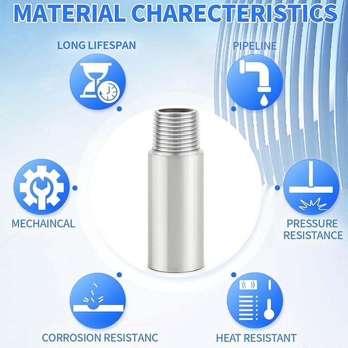 ChillWaves 304 Stainless Steel Pipe Fitting, Nipple Cast Pipe 1/4" NPT Male x 1/4" NPT Female Thread 2" Length(50MM)(2-PACK)