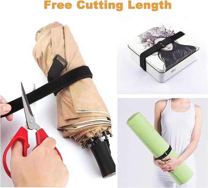16Ft x 0.8In Adjustable Cable Straps with Buckles, Free Cut Length, Black Reusable Fastening Cable Ties, Hook and Loop Securing Strap for Cable Tidy, Wire Management, Cord Organiser