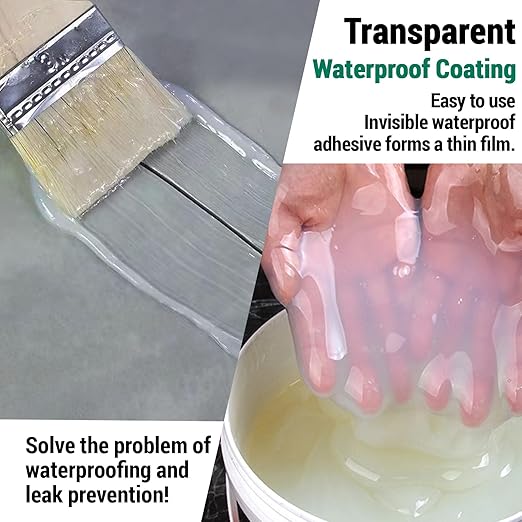 5Kg/202Fl.oz Transparent Waterproof Coating Invisible Waterproof Agent Set with Indoor&Outdoor Insulating Sealant with Wooden Brush Putty Knife Cut Resistant Work Gloves Paint Roller(6L/1.58Gal)