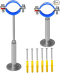 Wall Mount Ceiling Mount Pipe Supports,Adjustable Pipe Clamps、Hangers、 Stainless Steel 304,2PCS Suitable for Pipe OD 60-65mm Adjustable Height 100-200mm