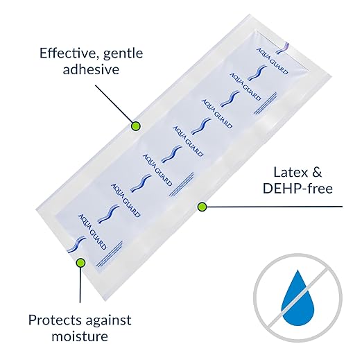 TIDI 50022-PKG AquaGuard Sheet – 7” x 22” – (Area of Coverage: 5” x 20”) – Shower Protection Sheet – Self-Adhesive Moisture Barrier – Wound Cover for Showering – 7 Sheets – Home Medical Supplies