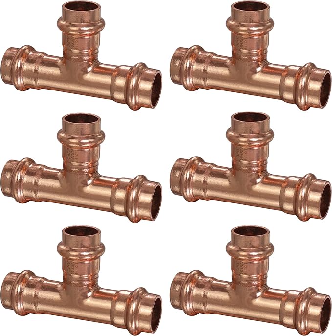 Copper Press Fittings 1/2" Copper Press Tee Fitting, Zero Lead 1/2" x 1/2" x 1/2" Coppers Presses Fit Equal Tee for Coppers Tube Connection,OD 5/8”,Use with Hydraulic Press Fitting Tool,6PCS