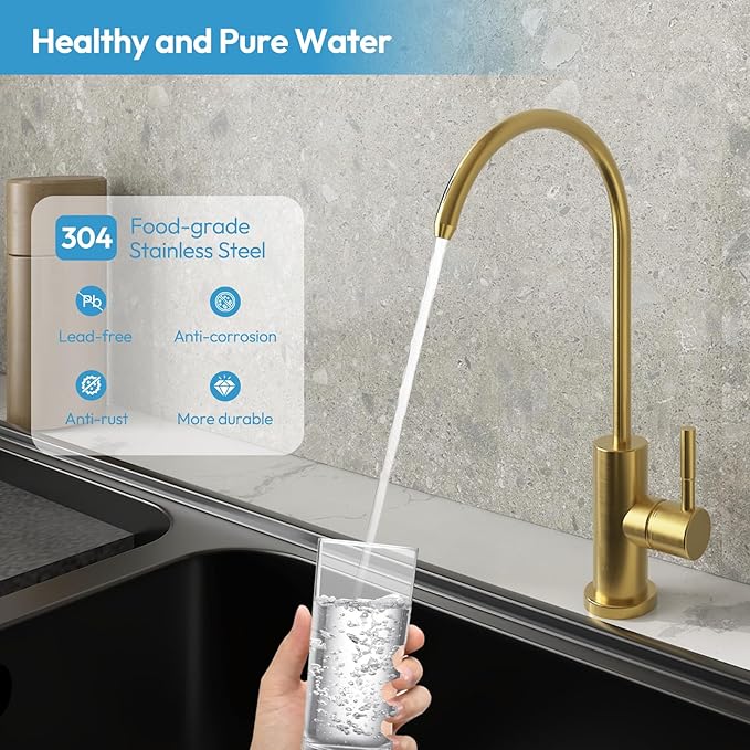 Besdor Reverse Osmosis Faucet, Filtered RO Drinking Water Faucet for Kitchen Sink, Non-Air Gap, 360-degree Rotation, Lead-Free, 304 Stainless Steel, Brushed Gold