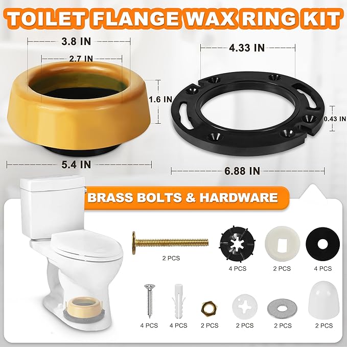 Toilet Flange with Extra Thick Wax Ring Kit - Toilet Wax Ring Replacement Kit for Toilets Install or Toilet Leak Repair Fits 3 inch or 4 inch Waste Lines