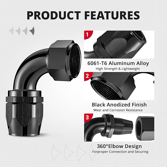 EVIL ENERGY 20AN Hose End Fitting 90 Degree Swivel for CPE Braided Hose Black 2PCS
