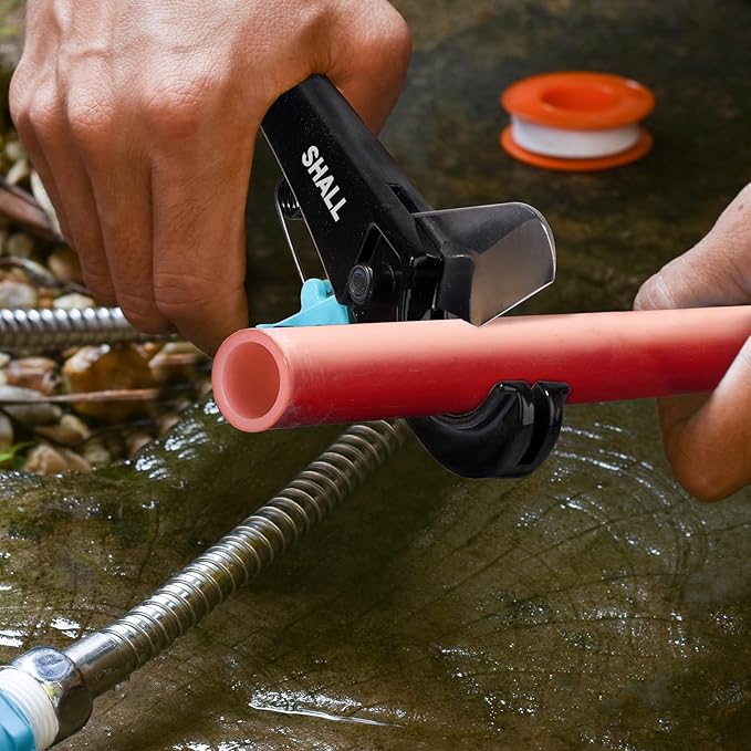 SHALL PEX Pipe Cutter, Cuts up to 1-3/8’’, Fast Tubing Cutter for PEX, Plastic Hoses, PVC, CPVC, PP-R, PE (Thin), etc., Aluminum Alloy Pipe Cutting Tool with Stainless Steel Blade for Clean Cut
