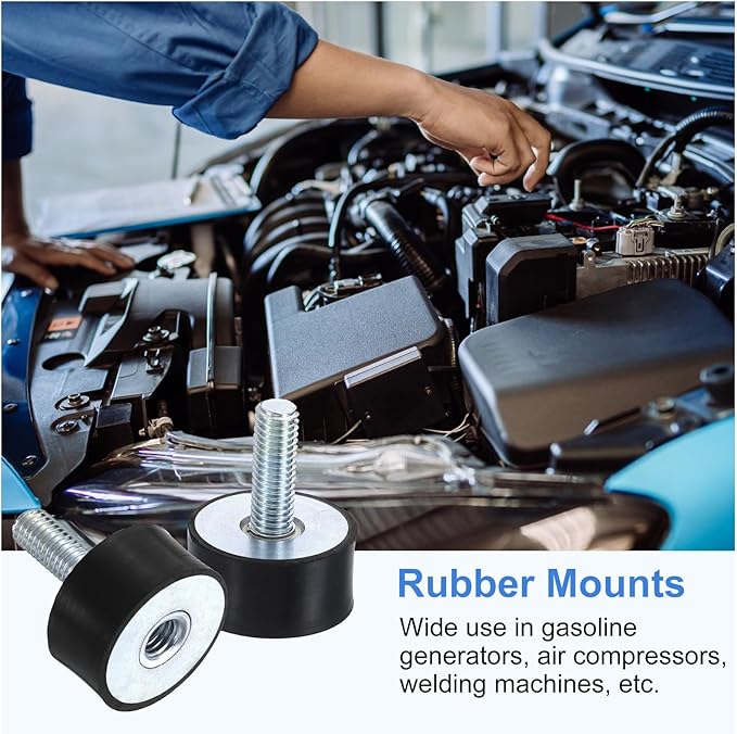 uxcell M8 Rubber Mounts, 1Pcs 29x15mm(DxH) Rubber Cylindrical Anti Vibration Isolator Shock Absorber with Lock Nut for Car Bobbin Generator Air Compressors