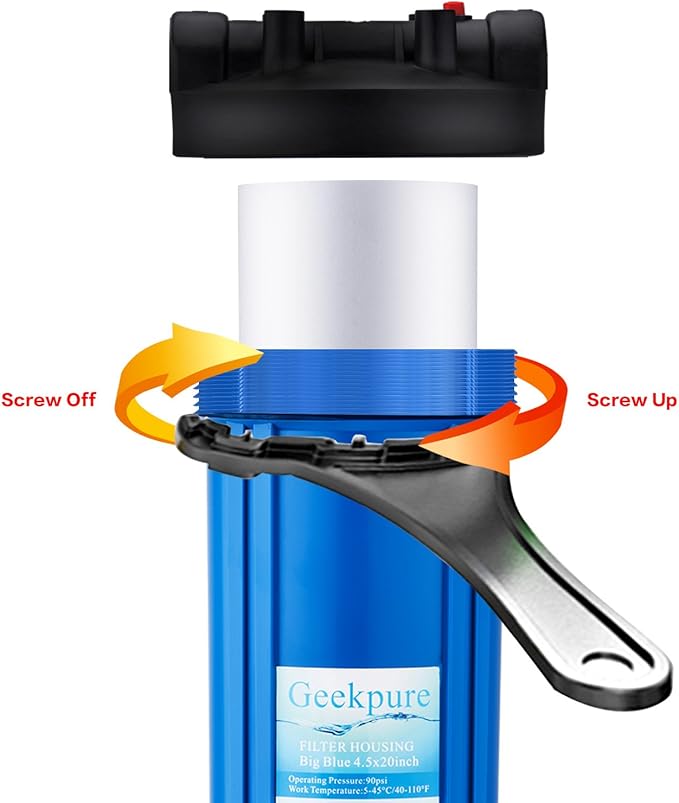 Geekpure 10-Inch Whole House Water Filter Housing with Wrench and Bracket-4.5 x 10 Inch-3/4-Inch Port