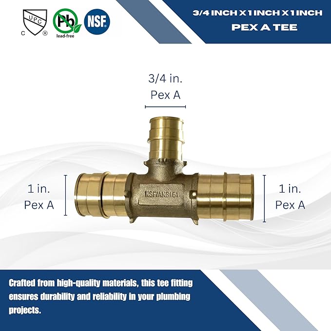 XFITTING Pex A 1 Inch x 1 Inch x 3/4 Inch Pex A Tee, 201-1-8=1XX, 1 Piece