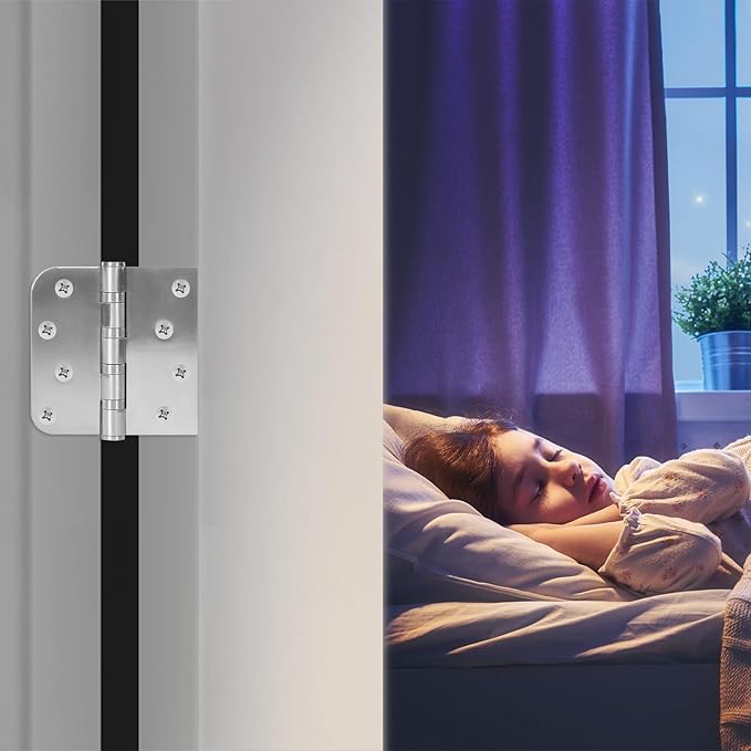 6 Pack Ball Bearing Door Hinges, 4 Inch x 4 Inch Heavy Duty Stainless Steel Door Hinges with Square & 5/8'' Round Radius Corner for Exterior & Interior Doors, Silver