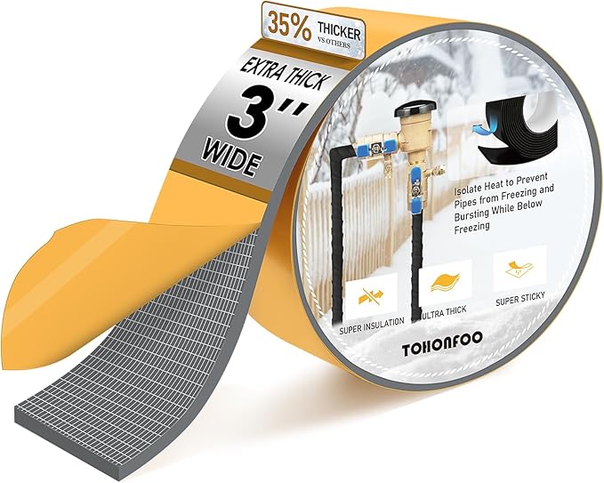 Pipe Insulation Tape, Foam Insulation Tape for Outdoor Pipes Winter Freeze Protection, Foam Pipe Insulation Wrap, Heat Tape for Water Pipes, Copper Pipes, PVC, AC Line, 3in x 15ft, Grey