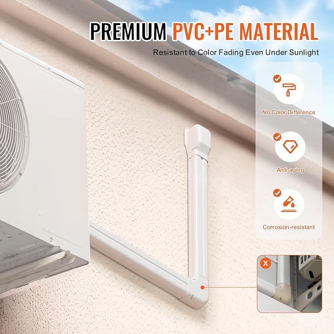 VEVOR Mini Split Line Set Cover 3-inch W 17.6Ft L, PVC Decorative Pipe Line Cover for Air Conditioner with 4 Straight Ducts & Full Components Easy to Install, Paintable for Heat Pumps, White