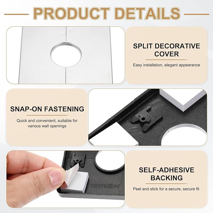 PATIKIL Wall Split Flange 86mm / 3.4" OD, 4 Pcs Square Escutcheon Plate Cover PPR Plumbing Cover Plates with Self-Adhesive Tape for 27mm / 1.1" Dia Water Pipe Faucet, Silver