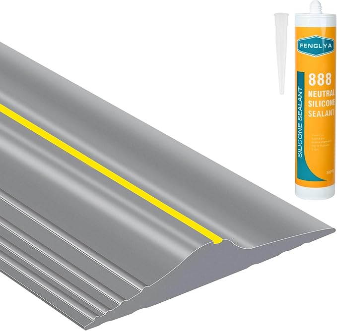 ToLanbbt 12Ft/3.7M Universal Garage Door Rubber Threshold Strip with 300ml Black Adhesive/Sealant, Weatherproof Seal Strip DIY Weather Stripping Replacement (Grey+Yellow)