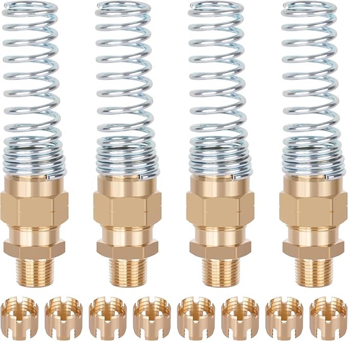 4Pcs Brass 3/8” Air Hose Fittings DOT Air Fittings with Spring Guards, 3/8” Male Connector for Rubber Tube, Air Brake Hose End Fittings, with 8Pcs Fitting Sleeve Tubes