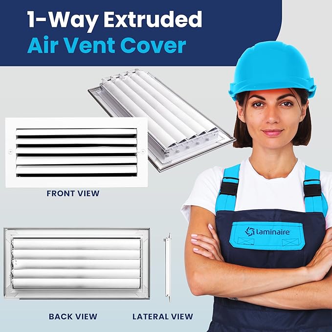 6x14 Inch (Duct Opening) Aluminum 1-Way Air Flow Vent – HVAC Vent Cover for Wall or Ceiling – Quiet HVAC Wall Register with Multi-Shutter Damper – Adjustable Curved Blade - Plastic Seal for Tight Fit