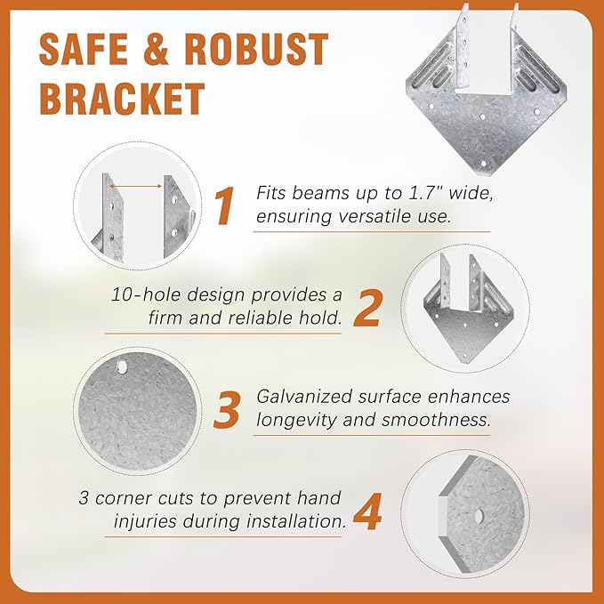 24 Pack 16-Gauge Hurricane Ties for Rafter, Heavy Duty Hurricane Straps, Robust Hot Dip Galvanized Rafter Ties Brackets, Joist Hangers for 2X Deck Joists