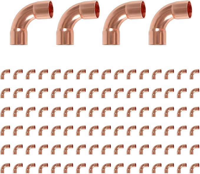 100-Pack HeSun Copper Fittings, 5/8-Inch Long Radius 90-Degree Copper Elbow, C x C with Sweat Solder Connection