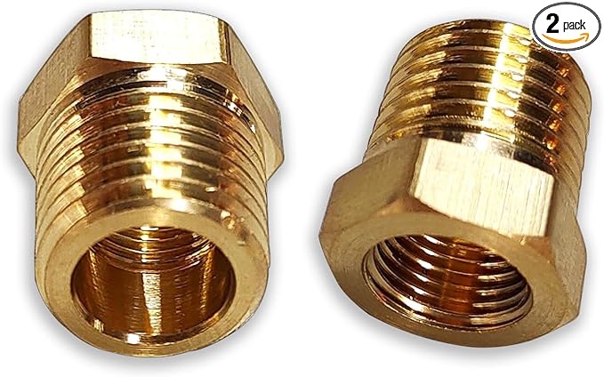 2 Pcs Brass Bushing 1/4" Male to 1/8" Female, 1/4 Brass Fitting to 1/8 NPT Adapter Hex Reducing Pipe Adapter Fitting Pipe Hose Tube Adapter Convert