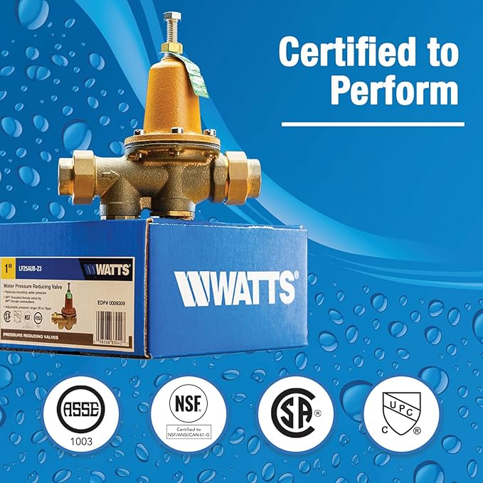 Watts LF25AUB-Z3 Series 3/4" Lead-Free Cast Copper Silicon Alloy Water Pressure Reducing Valve, NPT Female Union x NPT Female Outlet, Polymer Seat, Low Pressure Applications 10 to 35 psi