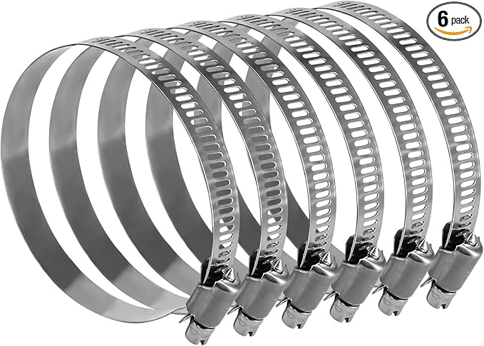 8 inch stainless steel hose clamp, adjustable metal worm gear assortment kit for water pipe (6 pcs)