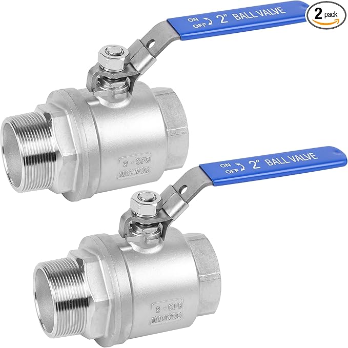 YADIAN 2 Pack 2 Inch Male x Female NPT Ball Valve 304 Stainless Steel Full Port Heavy Duty Shut Off Valve with Blue Vinyl Insulation Handle and Locking Device for Water, Oil, and Gas, 1000WOG
