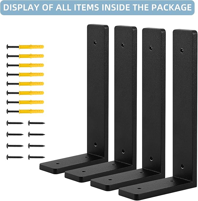 8"x 4"Shelf Brackets,L Shelf Brackets, die-cast Formation, Vertical Angle, Premium Alloy Metal Heavy Duty Shelf Bracket, high Strength Mounting Hardware Included, Corner Brace Joint,Pack of 4.