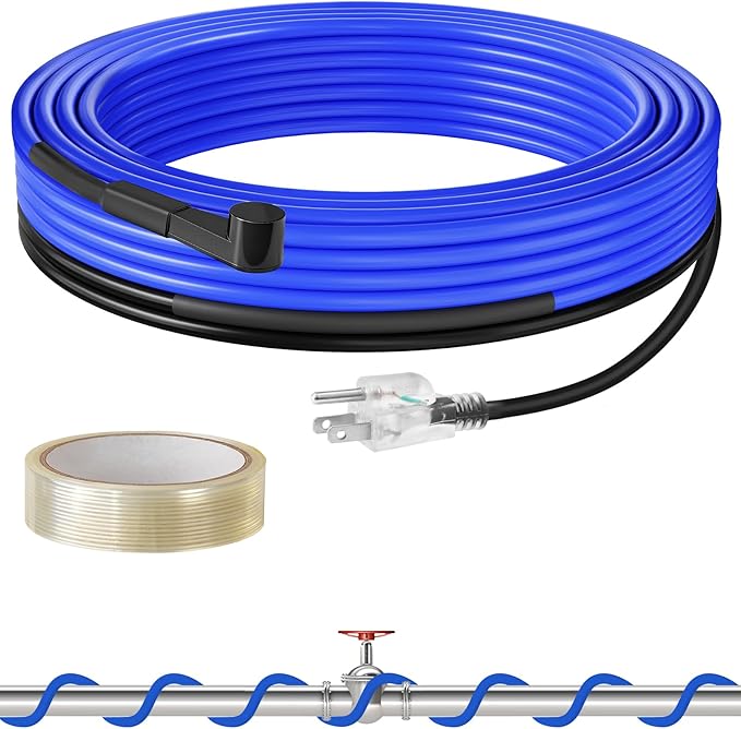 18Ft Water Pipe Heating Cable, 5W Constant Power Self-Regulating Heating Cable, 5W/FT, IPX7 Waterproof, Auto-On/Off, for Metal and Plastic Water Pipes, Freeze Protection, 120V U18HC06