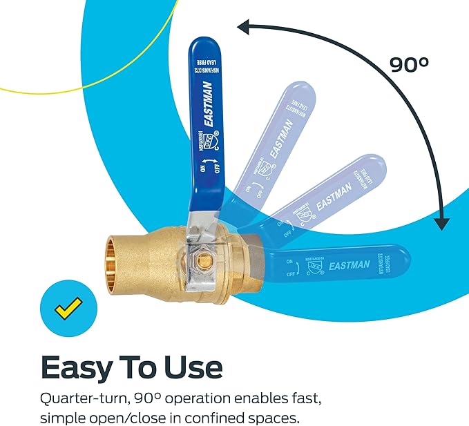 Eastman Heavy Duty Full Port Brass Ball Valve, 1 in Sweat x 1 in Sweat Connection, 20065LF