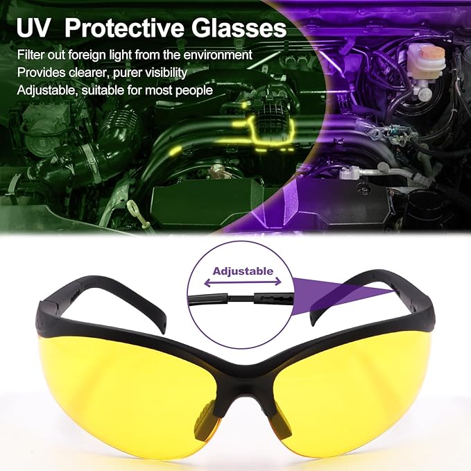 Vansky Air Conditioner Leak Detection: 100 LED Car AC UV Dye Leak Detector Kit with Protective Glasses - Automotive Professional Tool