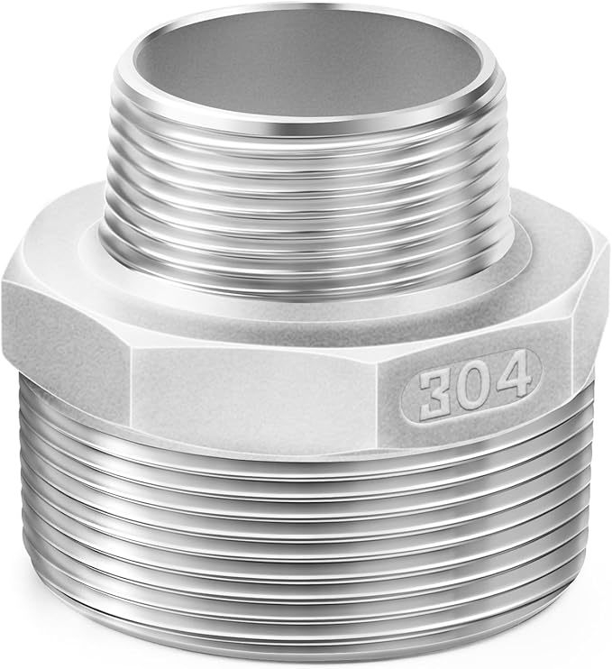 ChillWaves 304 Stainless Steel Pipe Fitting, Reducer Hex Nipple 1-1/2" NPT Male x 3/4" NPT Male Thread Adapter(1-PACK)