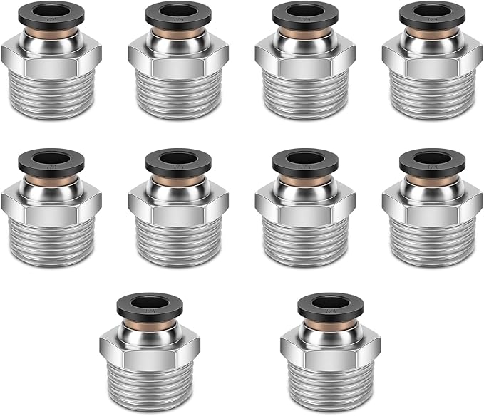 10 Pcs Push-to-Connect Fittings 1/4 Inch Tube OD x 3/8 Inch NPT Thread Pneumatic Male Straight Quick Connect Air line fittings