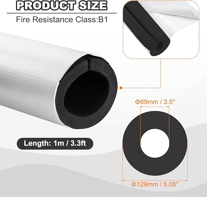 PATIKIL Pipe Insulation Foam Tube, 3.3FT Length Self Adhesive Pipe Freeze Protection Wrap with Aluminum Foil 3.5"(89MM) ID x 2cm Thickness for Outdoor Winter Irrigation