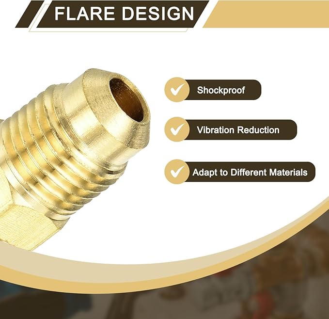 uxcell 2Pcs Brass Tube Fitting, 5/16O.D x 1/8NPT Brass Flared Pipe Adapter Fittings Reducing Nipples Connector, Half Union Gas Adapter for Pipe Connections, Hydraulics, Refrigeration