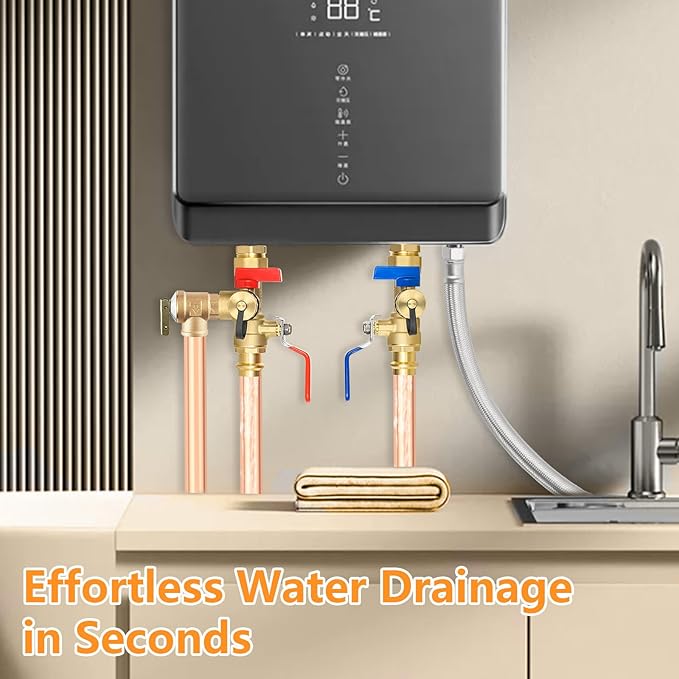 (Set of 1 Kit) HeSun 3/4" FIP X 3/4" PRESS IPS Isolator Tankless Water Heater Service Valve Kit, with Pressure Relief Valve(TOOL055)