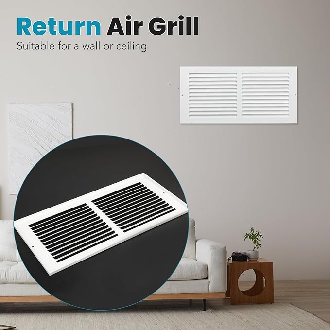 VOISEN Return Air Grille,Fits 14x6 Duct Opening,Steel Return Vent Cover, White Vent Cover Grill for Sidewall and Ceiling,HAVC Cold Air Return Vent Cover,Overall Size:15.8"W X 7.9"H