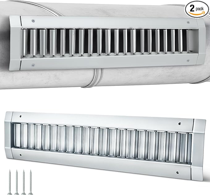 2 Pcs 17" x 3" Inch Louvered Air Return Vent Cover for Round Ducts from 6.30" to 15.74" Inches Galvanized Steel with Adjustable Louver Blades, HVAC Pipes Air Supply Exhaust Register Grille