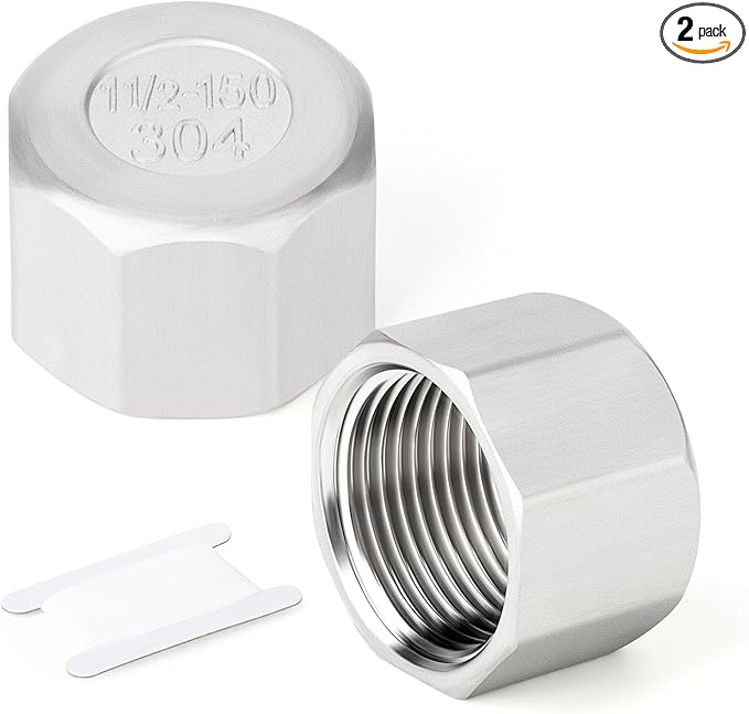 TAISHER 2PCS 304 Stainless Steel Cap Pipe Plug Socket Fitting 1-1/2" NPT Female