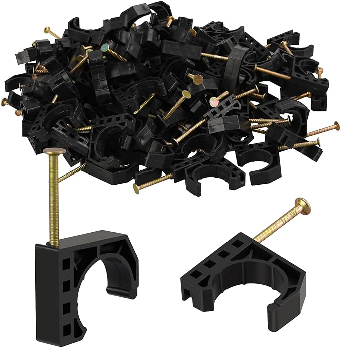 100 Pack 3/4" Half Clamps J-Hook with Nails Set, J Clamps for PEX, Copper, CPVC Tubing Connections