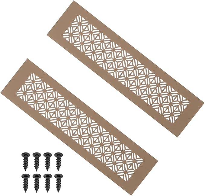 PATIKIL 12 x 3 Inch Door Air Vent Cover, 2 Pcs Heavy Duty Aluminum Grille Ventilation Cover Louvered with Mounting Screws for Cabinet Wardrobe Door, Brown