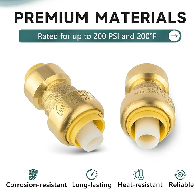 (Pack of 20) Niikappu 1/2" x 3/8" Reducing Coupling Brass Fittings, Push-to-Connect Plumbing Fitting for Pex, Copper, CPVC, Includes Removal Clip