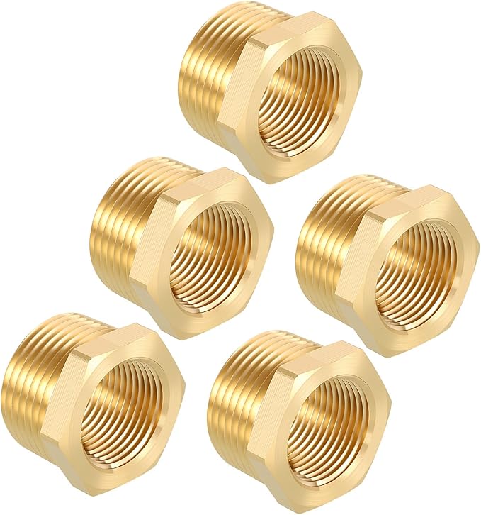 Pack of 1, 1" Male NPT to 3/4" FeMale NPT Solid Brass Hex Bushing, Hose Fittings Adapter Threaded Reducer Heavy Duty for Pipe Leak Repair, Bathroom Remodel, Compression