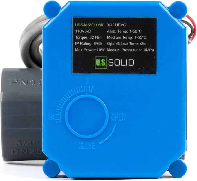 U.S. Solid 3/4 inch UPVC Motorized Ball Valve - AC 85V-265V Plastic Electrical Ball Valve with Full Port, 2 Wire Auto Return, Normally Closed