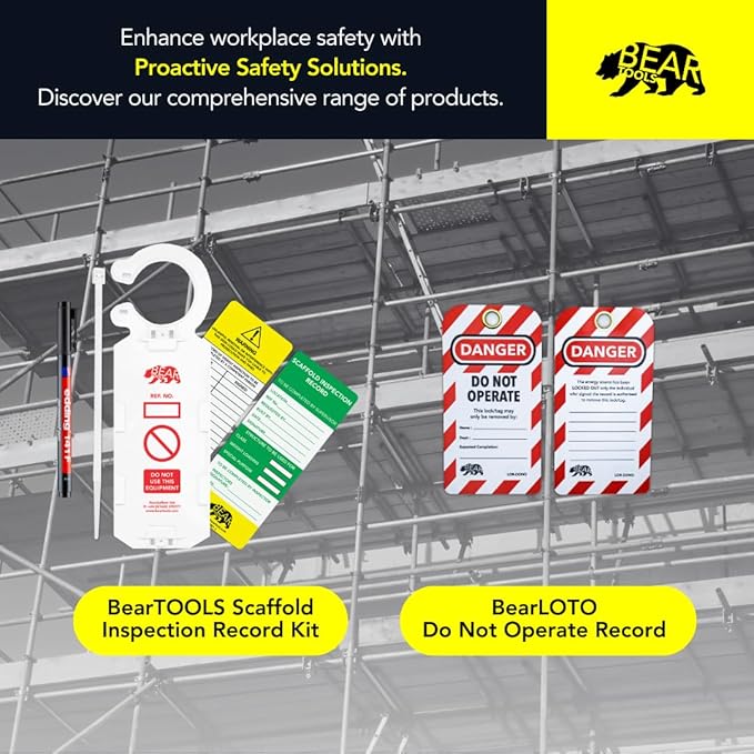 BearLOTO Safety Equipment Inspection Notice - Hazard & Accident Prevention Tag - Multiple Application - Machinery Fire Extinguisher Scaffold Ladder Equipment Factory - GreenWhite - Pack of 20