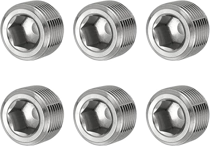 Pipe Plug Stainless Steel Internal Hex Thread Socket Pipe Plug Fitting - Fitting for (Sealing Port - Air Tanks - Water Outlets) 3/4 Inch NPT Male & 6 Pack