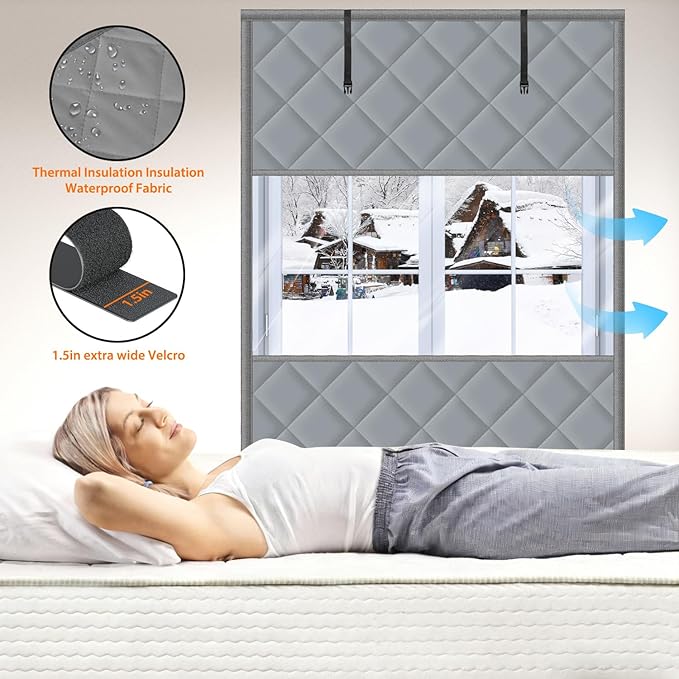 Window Insulation Kit for Winter, Thermal Window Cover for Winter, Thicken Warm Winter Waterproof Attic Insulation Cover (Grey, 63" L x 47" W)
