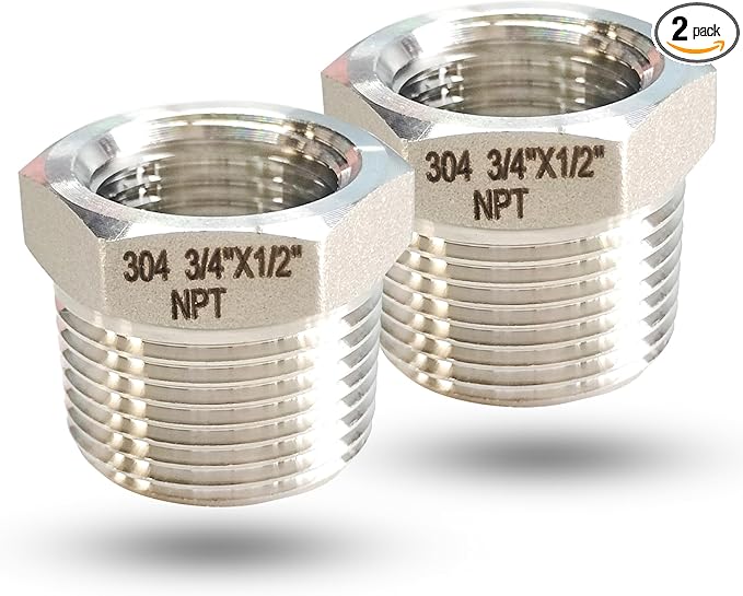 3/4" NPT Male to 1/2" NPT Female Reducer Bushing, 304 Stainless Steel Pipe Hex Bushing NPT Male to Female Reducing Adapter Pipe Fitting for Reducing Pipe (3/4mnpt x 1/2fnpt)