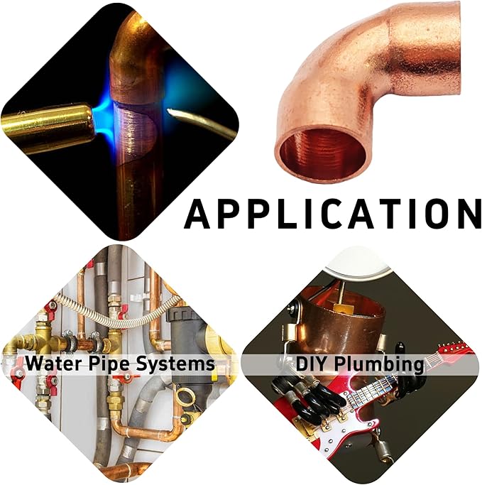 6Pcs 3/8 Inch ID 0.8mm Thick Pure Copper 90 Degree Elbow, Short Radius Pipe Fitting with Sweat Solder Connection for Plumbing HVAC Refrigeration System