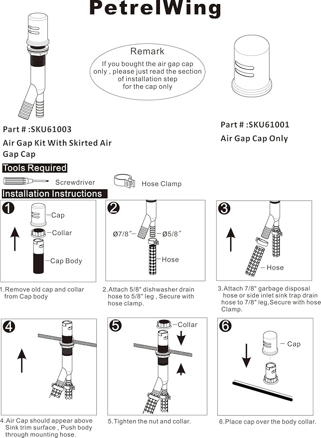 Dishwasher Air Gap Kits with Stainless Steel Dishwasher Air Gap Cover and Matching Escutcheon, Replacement air gap dishwasher, Solid Brass Air Gap Cap,Stainless Steel Finish